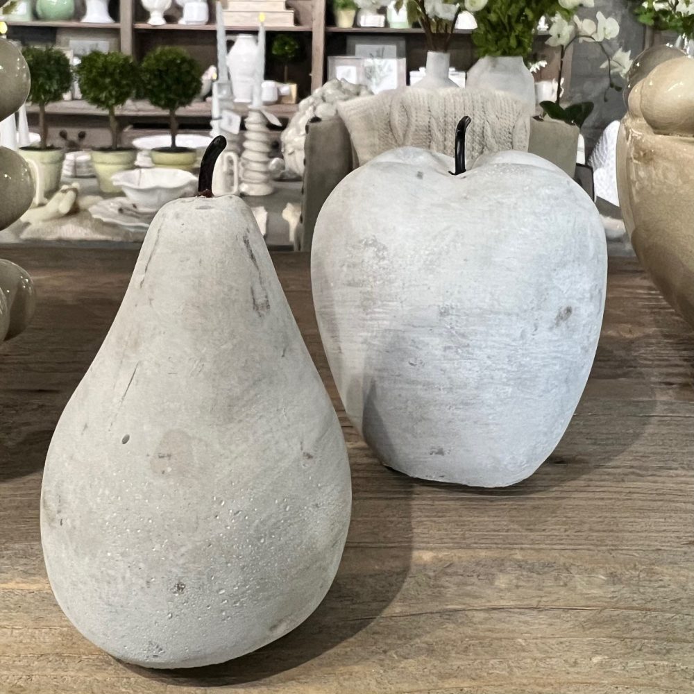 Cement Apple and Pear Ornament Set