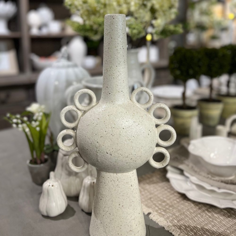 Large Speckled Cream Loop Handles Ceramic Vase